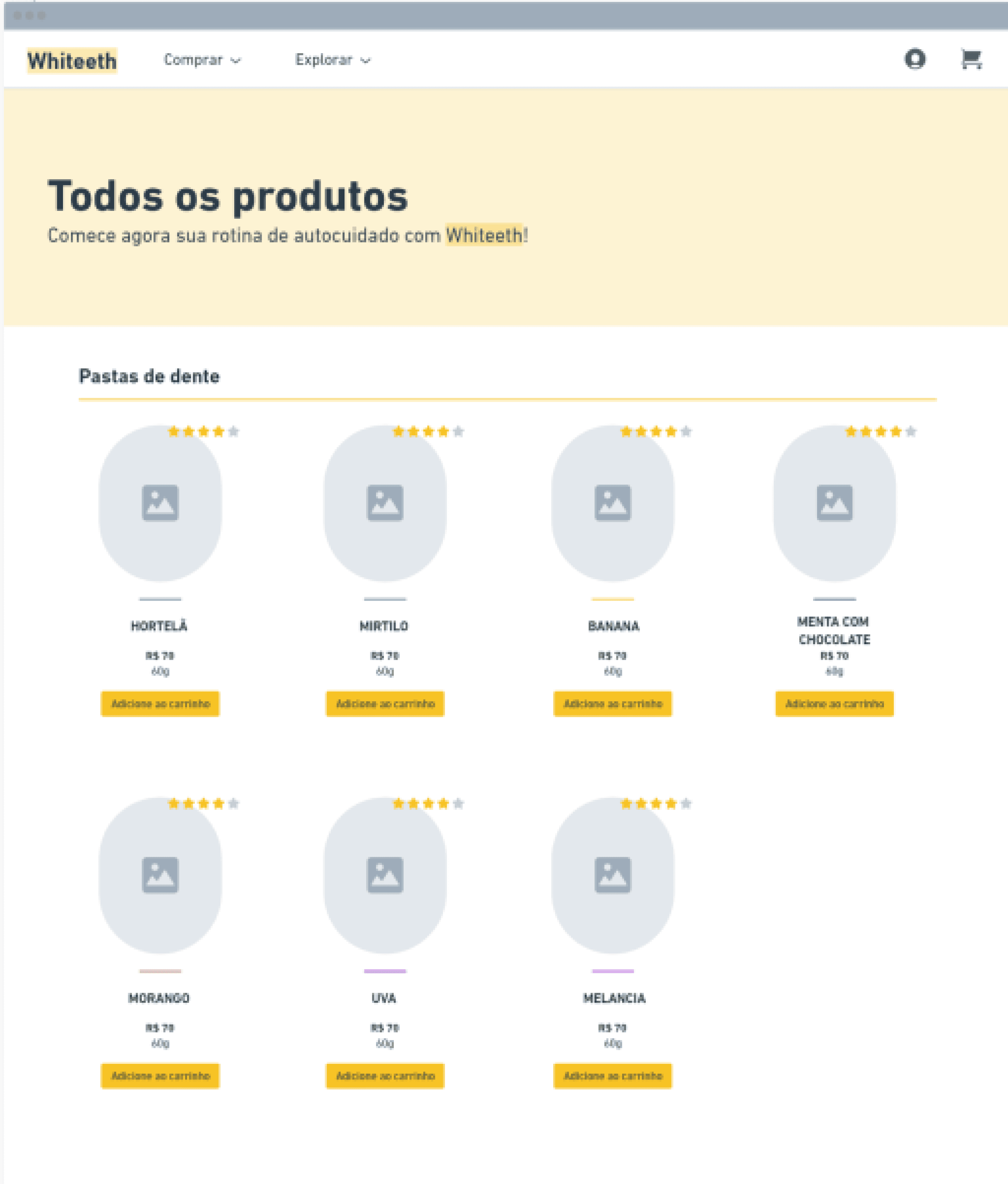 Wireframe original da vitrine Whiteeth