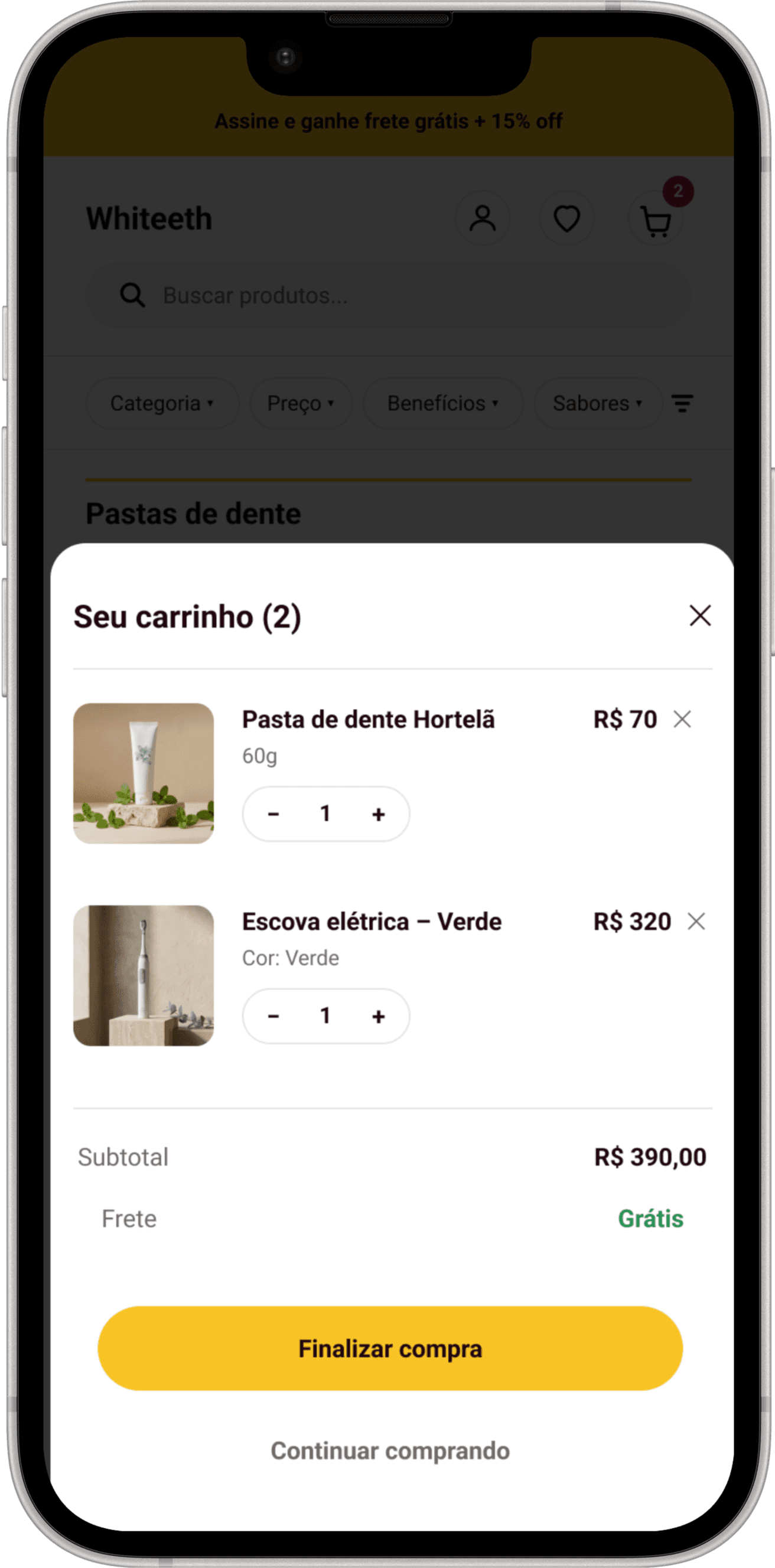 Tela mobile: Mini Cart