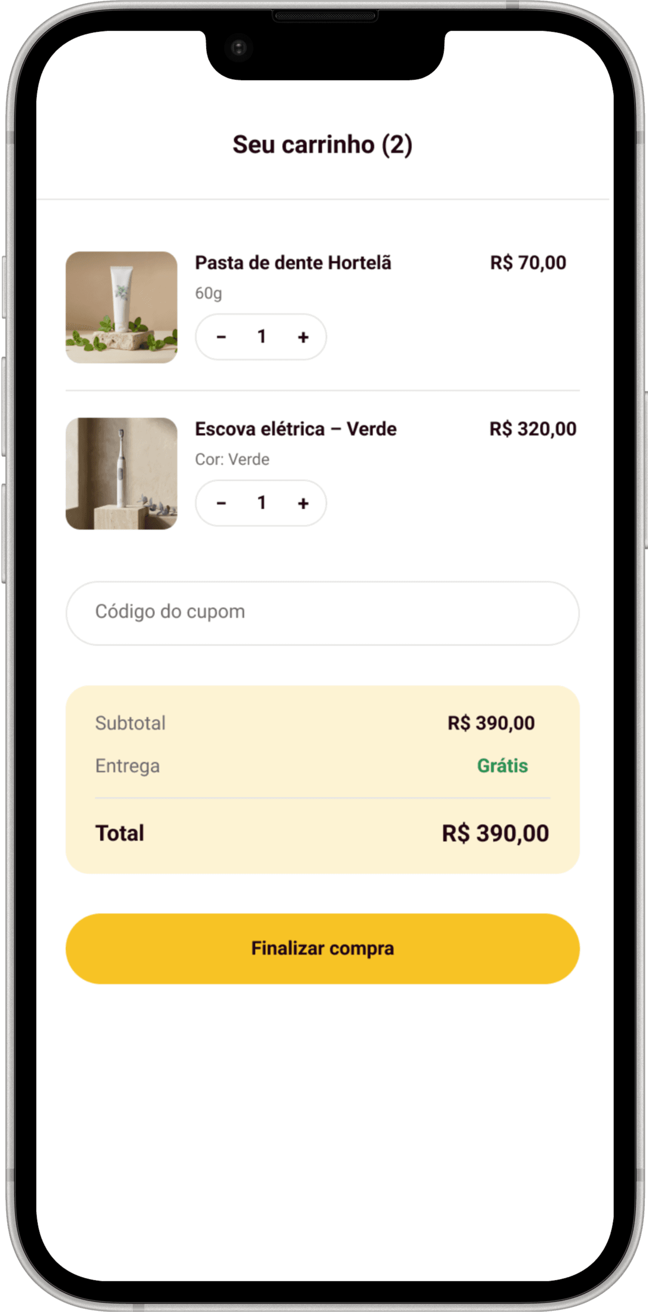 Tela mobile: Carrinho