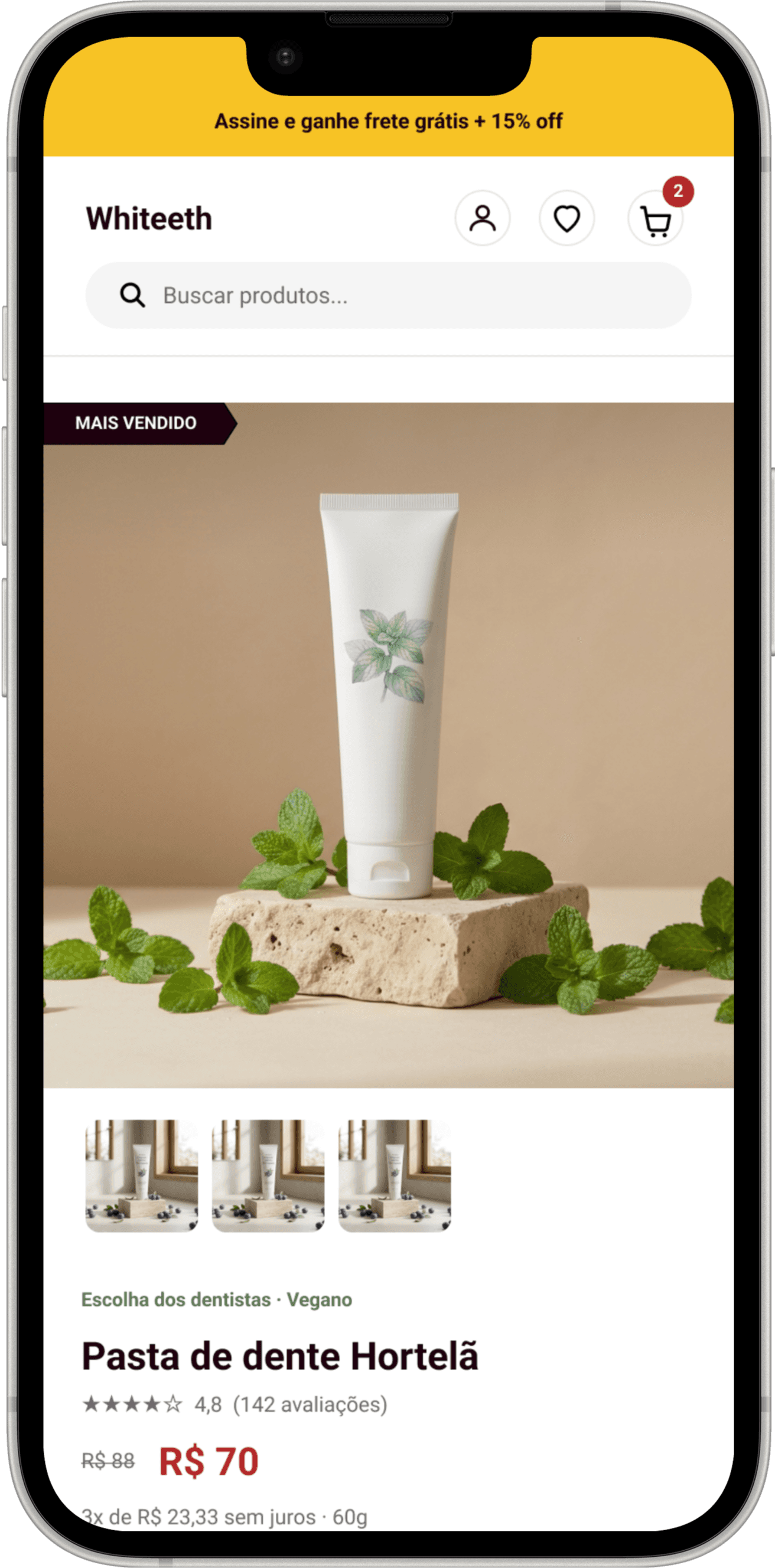 Tela mobile: Página do produto