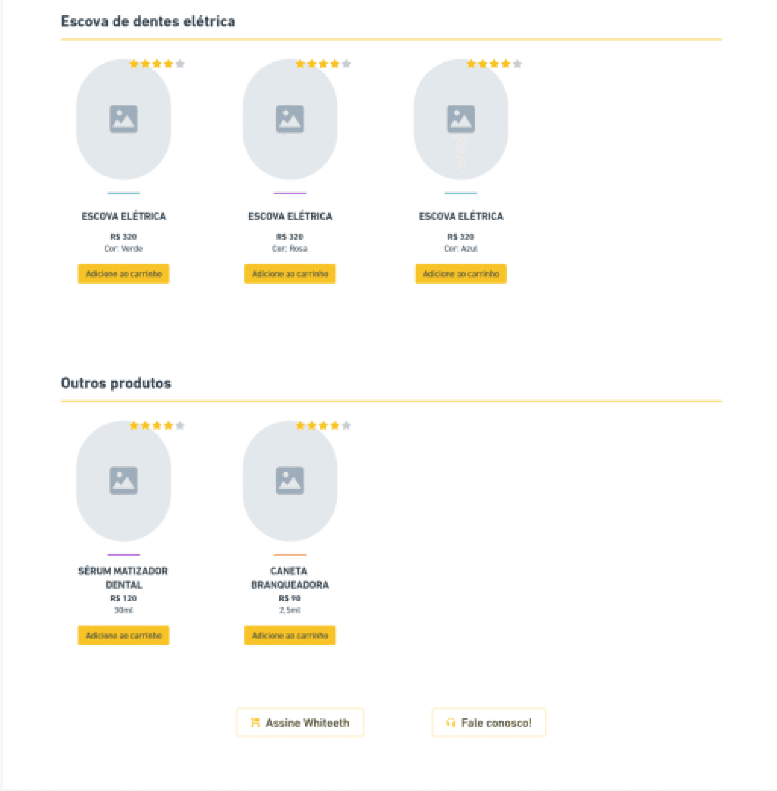 Detalhe do wireframe com cards de produtos