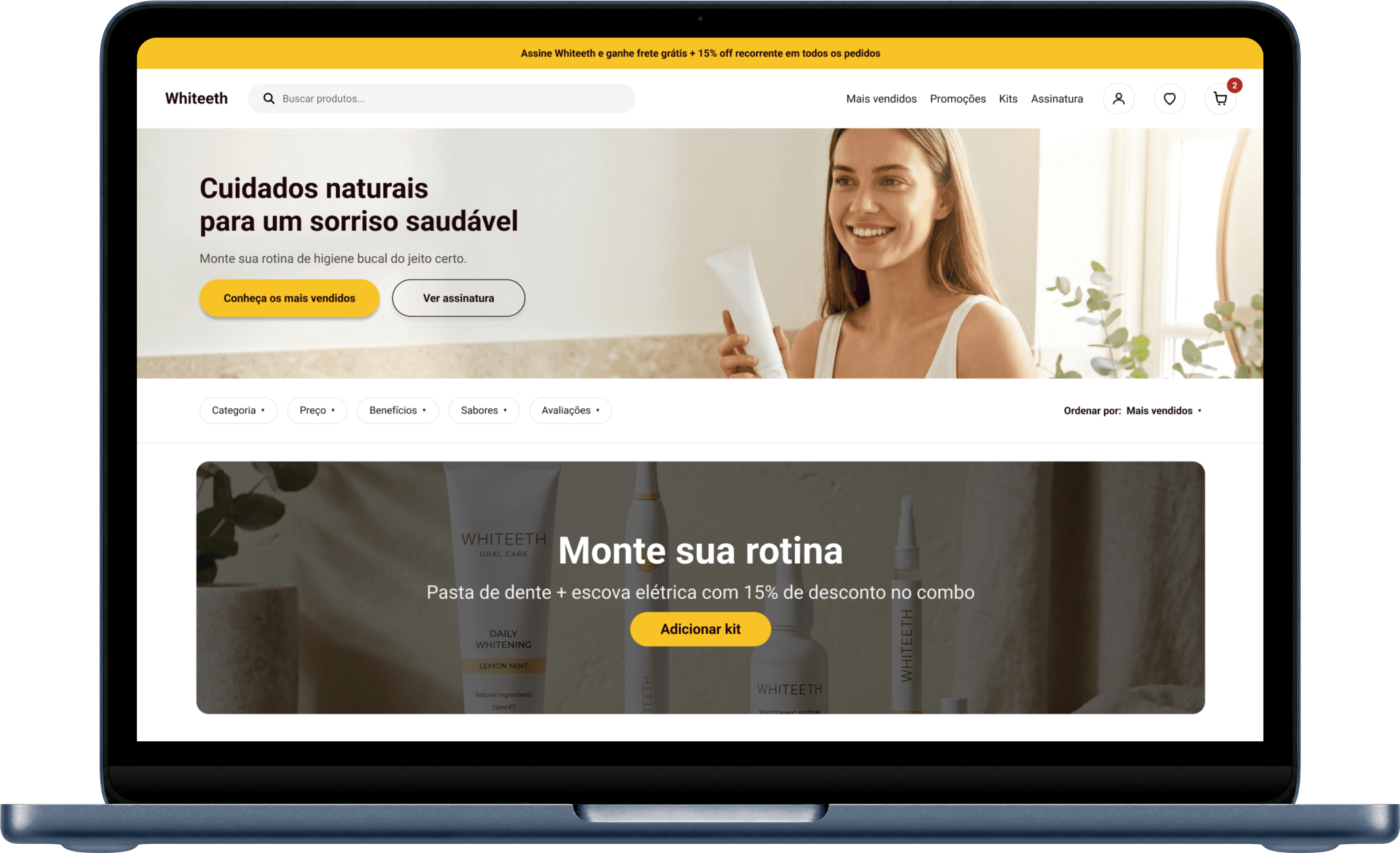 Nova home desktop da Whiteeth em um notebook