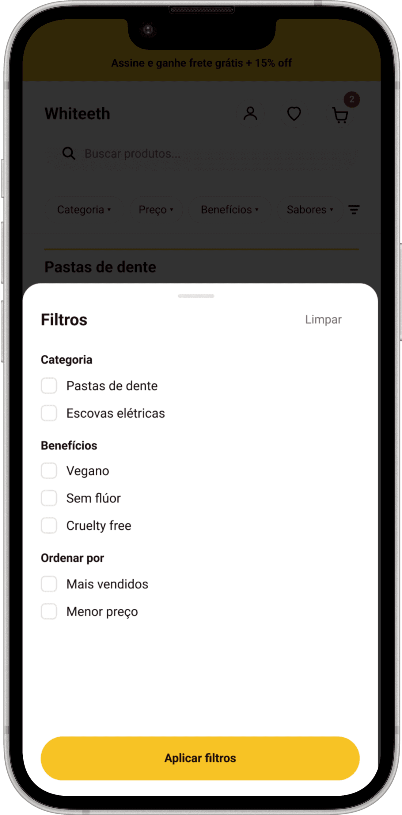 Tela mobile: Filtros